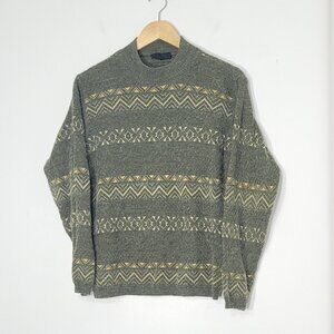 Vintage Olive Green Grandpa Oversized Crewneck Pullover Knit Sweater Cottagecore